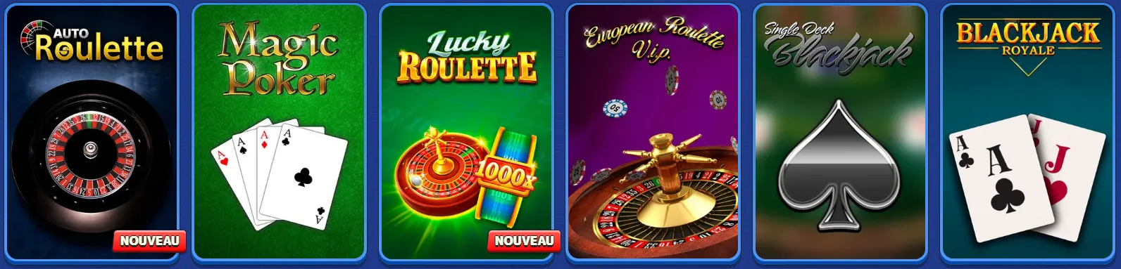 Jeux de table du Pistolo Casino incluant blackjack et roulette