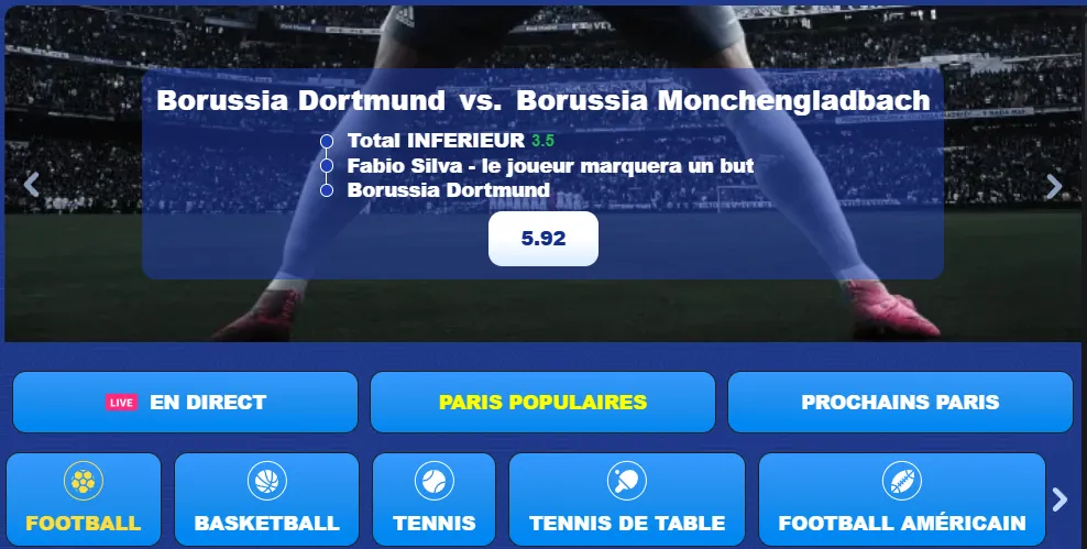Paris sportifs du Pistolo Casino avec événements en direct