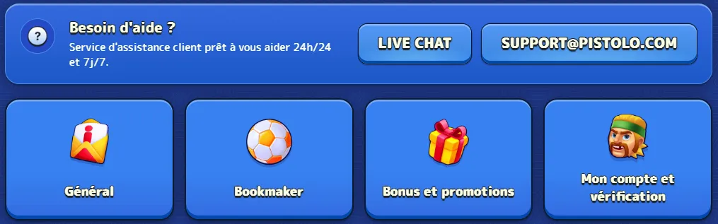 Service client du Pistolo Casino disponible 24/7 pour assistance